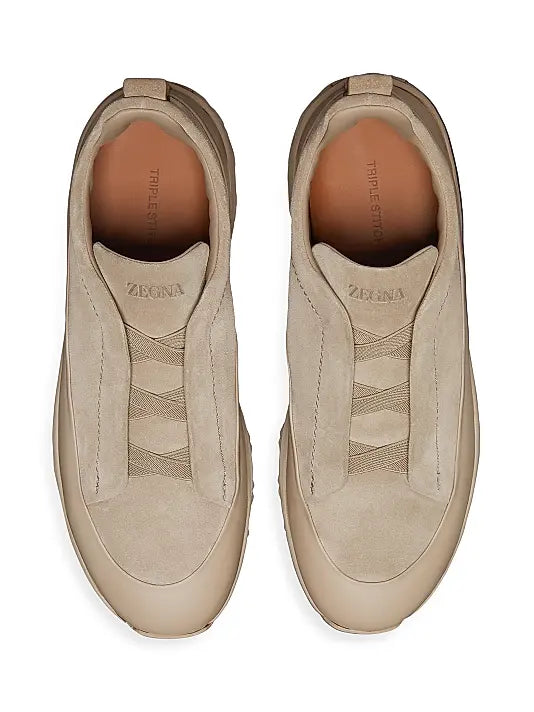 ZEGNA Triple Stitch – Sneakers Slip-On en Daim Beige