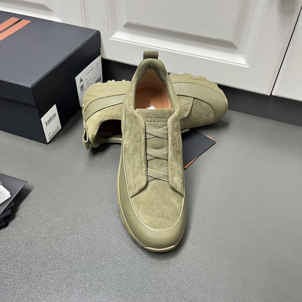 ZEGNA Triple Stitch – Sneakers Slip-On en Daim Kaki