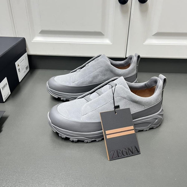ZEGNA Triple Stitch – Sneakers Slip-On en Daim Gris