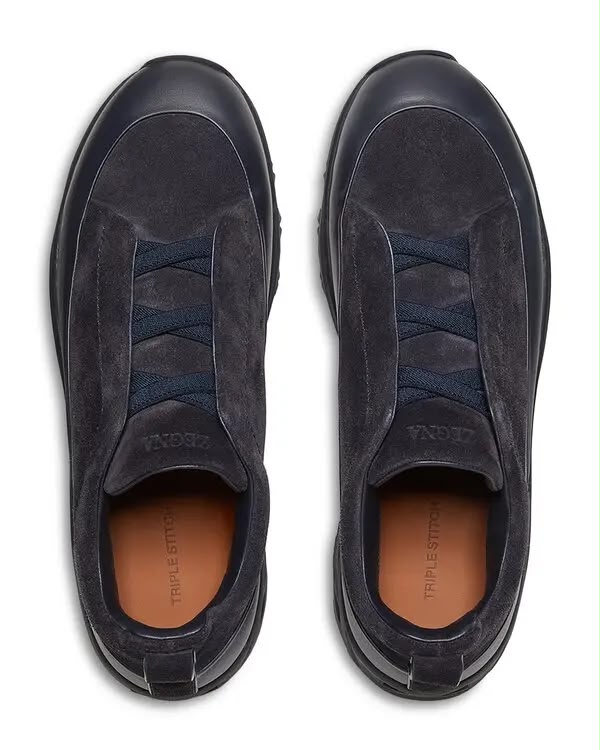 ZEGNA Triple Stitch – Sneakers Slip-On en Daim Bleu Marine